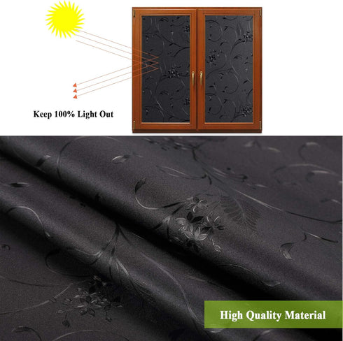Mikomer Total Blackout Window Film, 100% Light Blocking Privacy Glass Door Film, Room Darkening Window Cling, 11.8In.