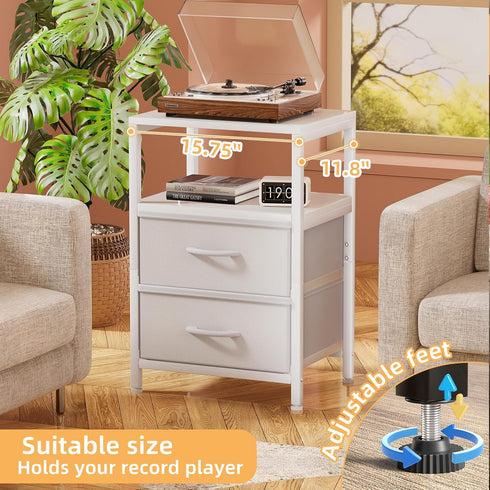 Simple Trending Side End Table with Charging Station, Tall Nightstand Bedside Table with Fabric Drawers for Living
