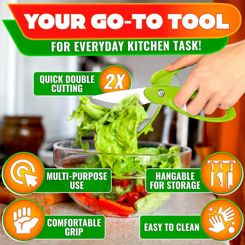 8.9" Salad Scissors for Chopped Salad Multiblade Food Scissor Chopper With Spring-Loaded System & Anti-Slash Head
