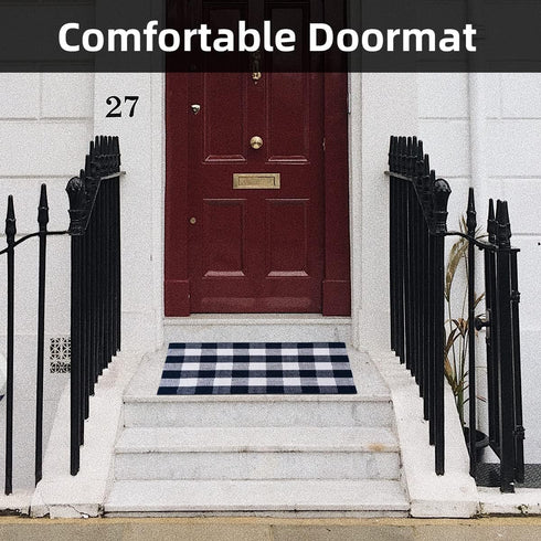 SEEKSEE Cotton Buffalo Plaid Rug 27.5"x43" Navy Blue and White Checked Washable Doormats for Indoor Outdoor