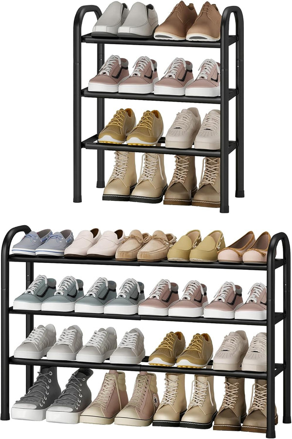 STO STO Expandable Shoe Rack, 3-Tier Metal Small Shoe Rack for Closet,