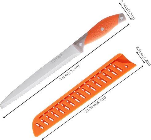 Bread Knife with Cover, 8 inch Serrated Bread Knife for homemade bread, Bread Cutter Ideal for Slicing Homemade Bread, Bagels, Cake (8-Inch Blade with 5-Inch Handle) by VITUER