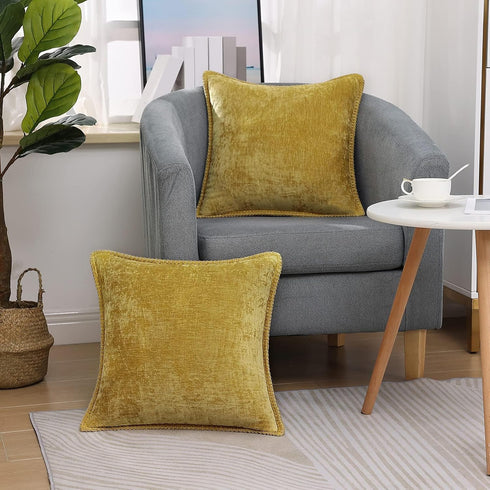 decorUhome Chenille Soft Throw Pillow Covers 18x18 Set of 2, Farmhouse Velvet Neutral Decorative Covers for Couch Sofa