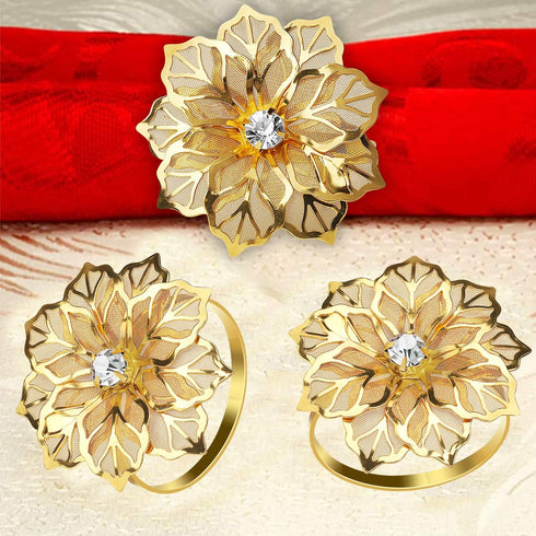 KPOSIYA Set of 20 Napkin Rings, Metal Gold Hollow Out Flower Holder for Wedding Party Holiday Banquet