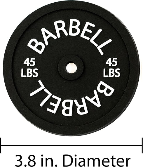 Barbell Bumper Plate Drink Coasters Set of 6, Round Black Silicone Coasters for Drinks, Gym Gifts