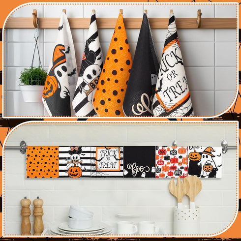 Mindsoft 36 Pcs Halloween Reusable Paper Towels Rolls Washable Bulk Halloween Boo Ghost Pumpkin Kitchen Dish Towels