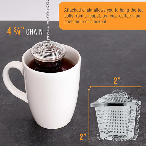 U.S. Kitchen Supply 2 Premium Stainless Steel Tea Ball Strainer Infusers - 2" Size for Steeping Loose Leaf Tea