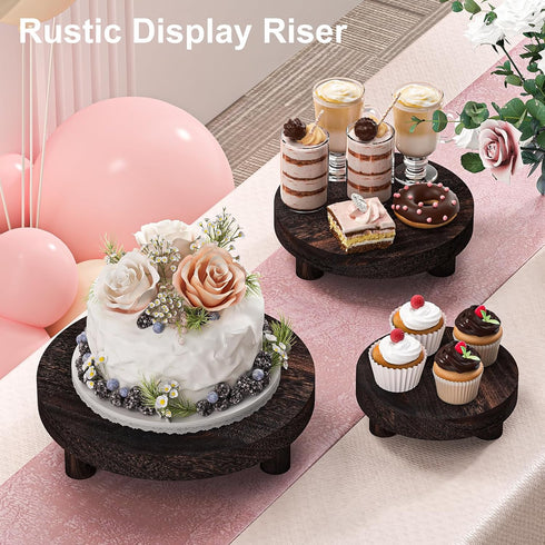 3 6/8/10" Counter Pcs Wood Plant Stand Indoor Outdoor, Round Wood Riser for Decor Wooden Stool Display Stand Flower Pot