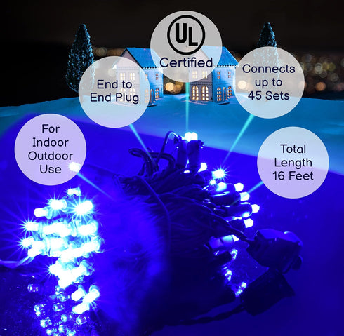 Set, 60 5mm Holiday Essence Blue LED Mini Christmas Lights Memorial Fourth of July Blue String Lights, Green Wire