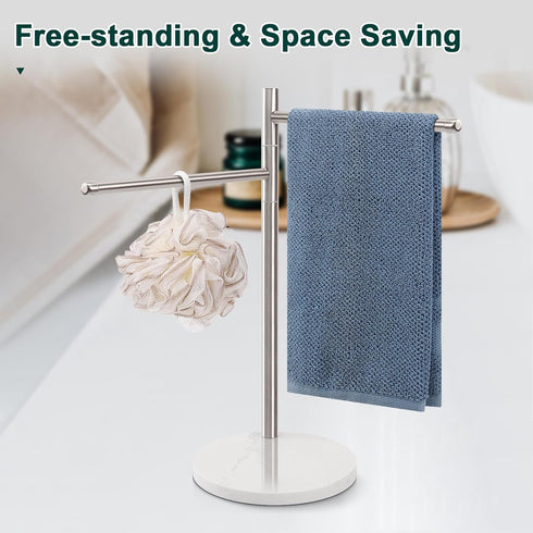 Hand Towel Holder, F-Shape Stand with Marble Base, Stainless Steel Swivel Hand Towel Rack for Bathroom Kitchen