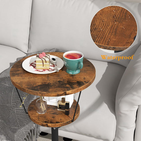 Kificet 2 Small Side Table, Tier Drink Table, Height Adjustable Round End Table, Pedestal Side Table for Small Spaces