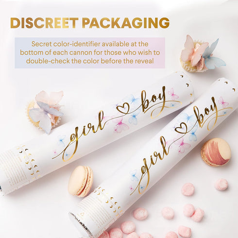 2 Pack PrimePure Gender Reveal Confetti Cannon - Biodegradable Powder Cannons Smoke Bomb - Pink, - Party Poppers Baby