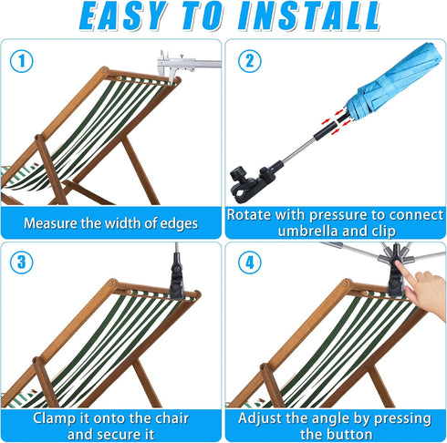 UYEDUJZ UPF50+ 40inch Beach Chair Umbrella with Clamp, Portable Clip on Umbrella for Outdoor Chairs, Adjustable Sun