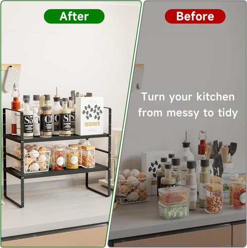 Expandable Kitchen Cabinet Shelf Organizer Rack - Heavy Duty Metal Spice Rack for Kitchen Cabinet and Pantry (2 Pack)