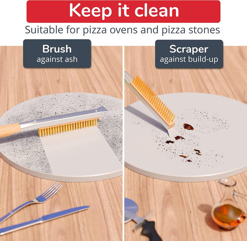 22 Senwosa Pizza Oven Brush with Stone Scraper - Heat Resistant Stainless Steel Bristles, Extra Long Handle - Universal