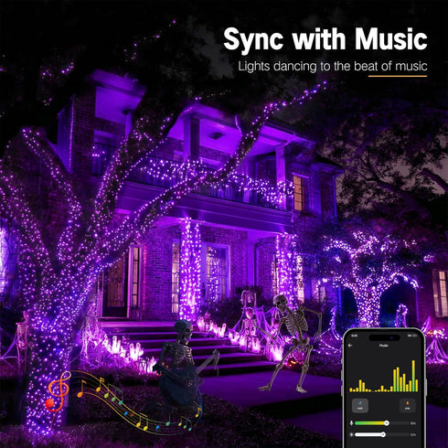300 98FT Dimmable Brizled Smart Halloween Lights, LED Orange & Purple Color Changing String Lights APP & Voice Control