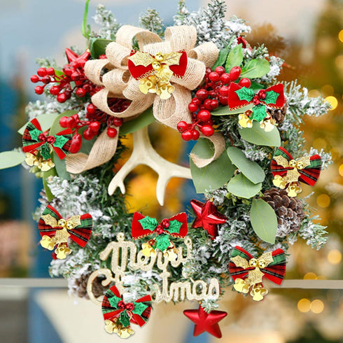 20 Pcs Christmas Mini Bow with Bells, 4 Styles - Traditional, Rustic, Whimsical, Minimalist - Red, Green, Gold Ornaments