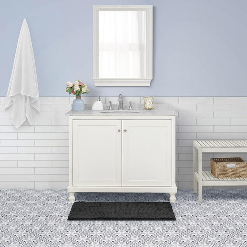 Laura Ashley Butter Chenille Bath Rug, Absorbent Shaggy Bathroom Mat, Non Slip Plush Carpet (20" x 34") Black