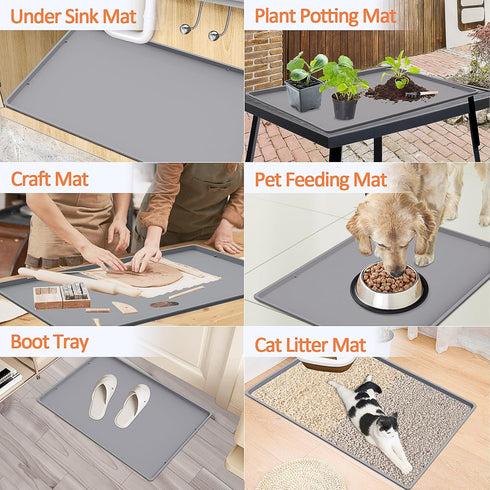 Silicone Coffee Maker Mat with Lip, 19.7'' x 15'' Heavy Duty Tray for Countertops, Espresso Accessory for Automatic