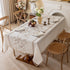Joyfol Day Linen Waterproof Tablecloth with Tassels, Rustic Farmhouse Flowers Embroidery Table