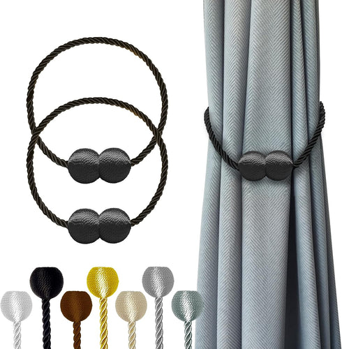 Hion Magnetic Curtain Tiebacks - Black 2pcs, Decorative Holdbacks & Hooks for Home & Office