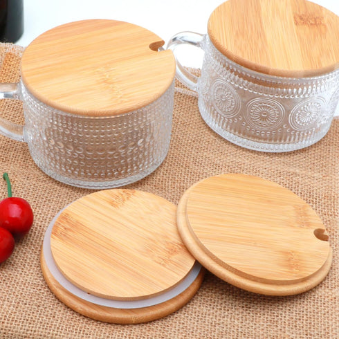 Maredash 4pcs Overnight Oats Containers with Lids,Vintage Coffee Mugs gifts for women,Glass Cups with Spoons and Bamboo