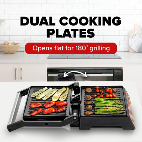 OVENTE Electric Panini Press Sandwich Maker, Non-Stick Coated Plates, 1000W Indoor Grill, Copper GP0620CO