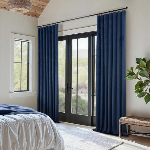 63 Inches 52x63 2 Set Navy Blue Velvet Curtains Long for Bedroom Nursery Room Darkening Thermal Insulating Window Satin