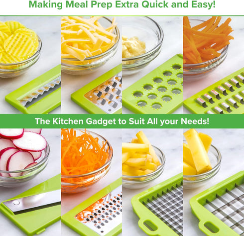 PrepNaturals 12 in 1 Vegetable Chopper with Container - Veggie Cutter, Food Chopper & Onion Chopper for Kitchen (Green)