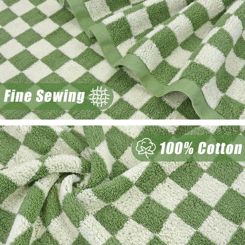Set 8, 2 2 4 Jacquotha Green Checkered Towels of Cotton Towels for Bathroom, Bath, Hand, Washcloths, Soft Absorbent