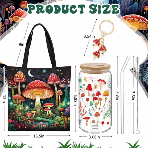4 16oz Paterr Pcs Mushroom Gifts for Women Mushroom Lover Gift for Mother's Day Birthday Decorations, with Canvas Tote