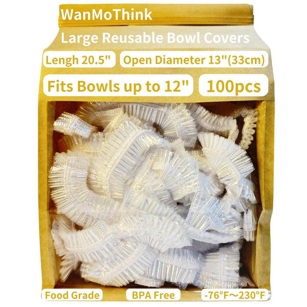 WanMoThink 100 Bowl Covers Bread Proofing Large Shower Cap Plastic Wrap for Food