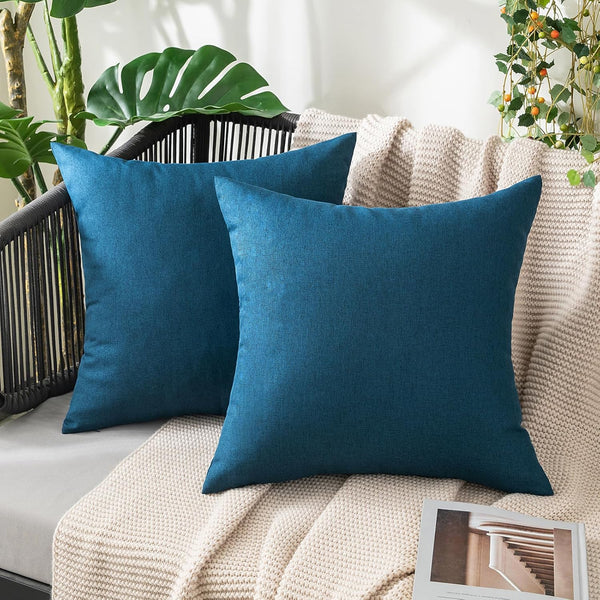 MIULEE Pack of 2 Decorative Outdoor Solid Waterproof Throw Pillow Covers, Faux Linen Cushion Cases for Summer Patio