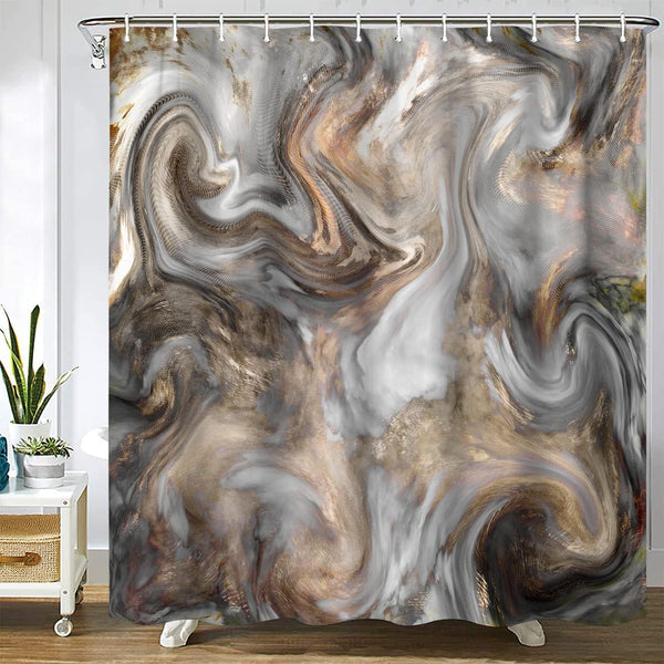 Marble Shower Curtain, Light Grey Brown Retro Style Paintbrush Colors, Waterproof Polyester Fabric (72x72 Inch)