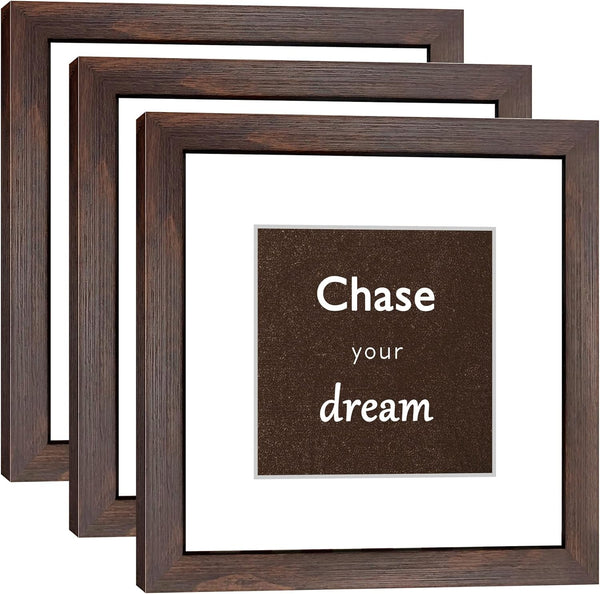8x8 Picture Frame Set of 3 with Real Glass for Pictures 5x5