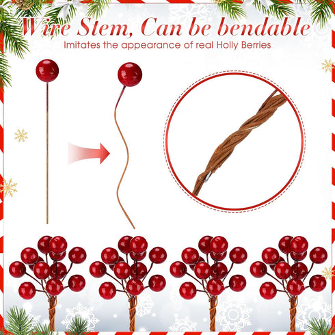 Knitgrip 500 10 mm Pcs Artificial Holly Berries, Mini Christmas Fake Berry with Stem Berry Picks for Xmas Tree Home