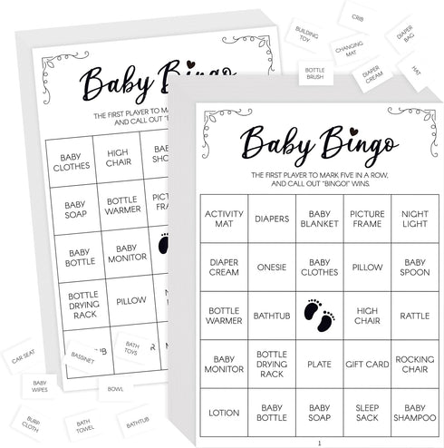 Baby Shower Bingo Game, 50 Bingo Cards Perforated Calling Cards Bingo Games