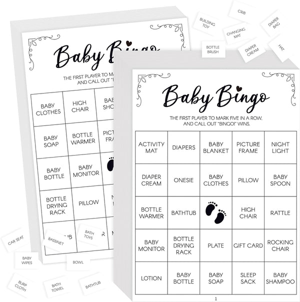 Baby Shower Bingo Game, 50 Bingo Cards Perforated Calling Cards Bingo Games