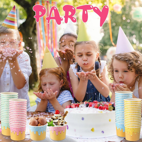 Ninehaoou 100 Summer (6 oz) Pcs Ice Cream Cups Bulk Paper Disposable Dessert Bowls Ice Cream Bowls Paper Dessert Cups
