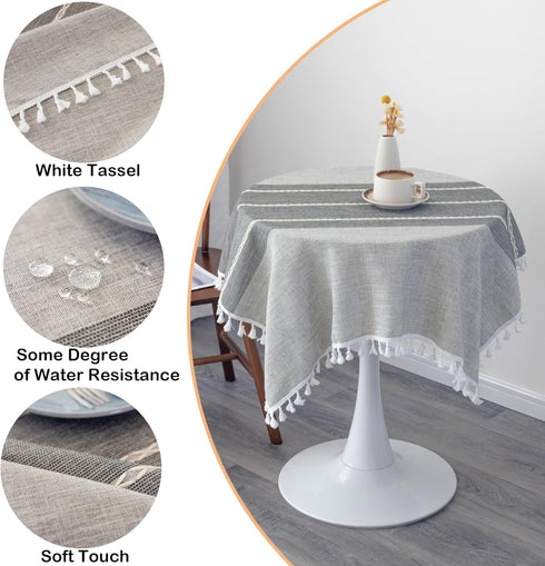 36x36 Inch Small Waterproof Cotton Linen Washable Tablecloth Farmhouse Wrinkle Free Square Burlap Table Cloths Grey