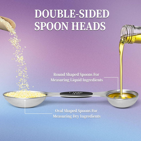 Magnetic Measuring Spoons Set of 8 with Leveler, Stainless Steel Metal Measuring Spoon for Dry and Liquid Ingredients