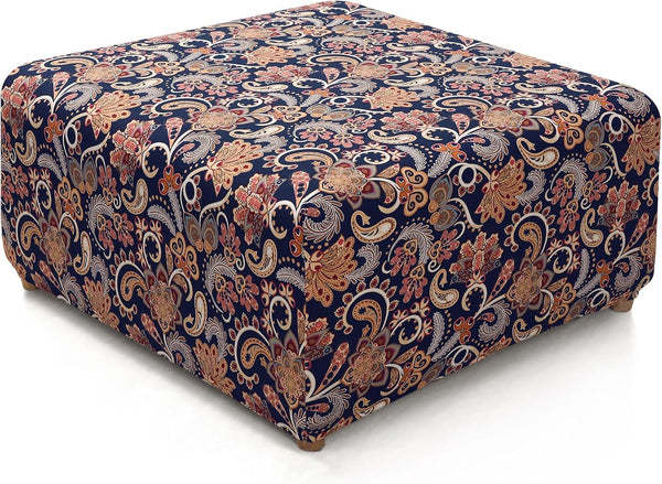 YISUN Ottoman Cover Square, Stretch Printed Ottoman Slipcover Square, Thick Storage Ottoman