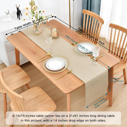 60 inches 13x60 Inch Farmhouse Rustic Table Runner Beige Faux Linen Double Layer Table Runners Thick Reversible Table