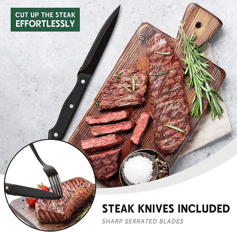 Hiware 48-Piece Matte Black Silverware Set, Stainless Steel Cutlery Set for 8 with Steak Knives