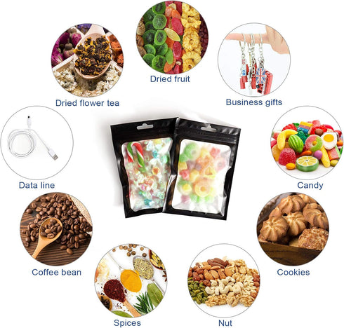 100Pcs Black Smell Proof Bags, Resealable Mylar Bags with Clear Window for Food Storage, Candy, Jewelry (3.5 x 6.2 Inch)