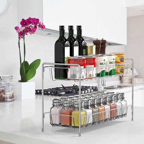 Simple Houseware 2-Tier Spice Rack Kitchen Organizer Countertop Shelf, Chrome by Simple Houseware