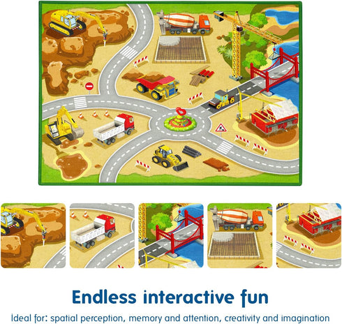 Booooom Jackson Kids Construction Site Play Rug Non-Slip Construction Vehicles Play Mat for Driving Toy Cars Daycare