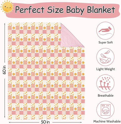 50 60 Inches Baby Blanket for Boys Girls, Super Soft Double Layer Mink Blankets with Dotted Backing, Lattice Sun