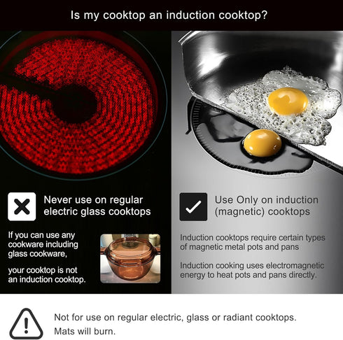 Lazy K Induction Cooktop Mat, Silicone Fiberglass Scratch Protector for Magnetic Stove, Non-Slip Pads (Black, 11 inches)