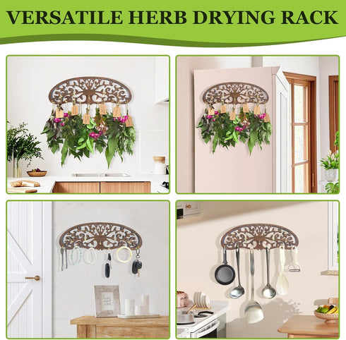 LkNNYY8 11 25 40 Inch Rustic Herb Drying Rack Hanging,Wooden Tree of Life Dried Herb Flowers Rack Wall Art,Home Kitchen